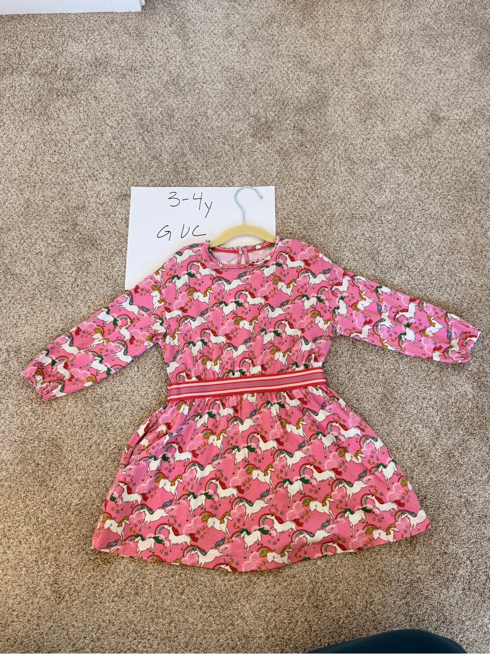 Mini Boden Pink Unicorn Print Long Sleeve Girls Dress